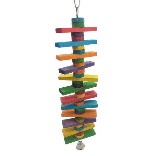 Tropical Chickens Wooden Bird Chew Toy, 14 Inches Colorful Hanging Wood Chew Blocks, Natural Wood Blocks with Bird Safe Bell, Great for Parrots, Macaws, African Greys and Conures
