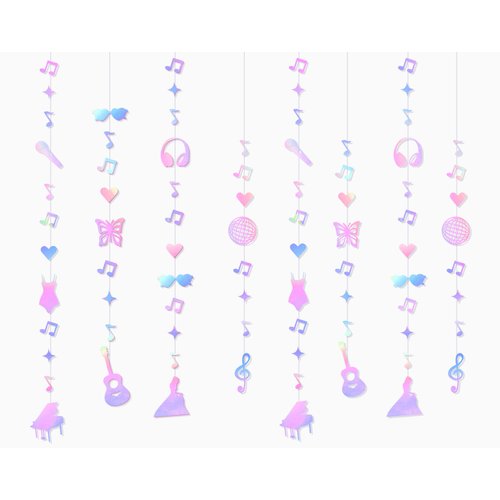 8 Pieces Popular Birthday Party Decorations Fans Music Party Hanging Garland Banner Iridescent Holographic Music Lover's Themed Party Decorations for Girls Birthday Fans Celebration Party Supplies