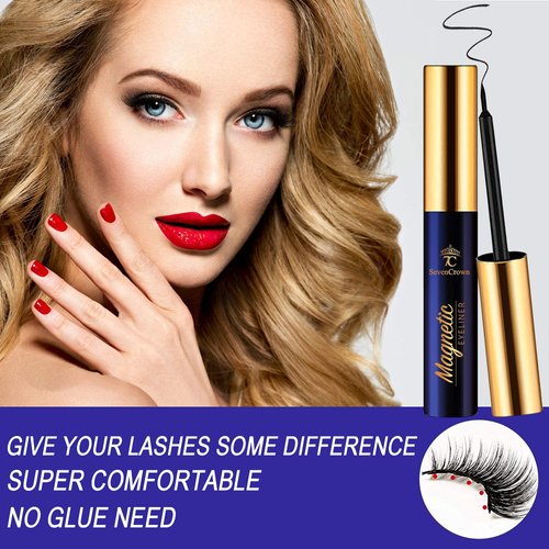 Magnetic Eyelashes 7C SevenCrown Magnetic Lashes with Eyeliner Kit,Upgraded Natural Look, Waterproof, Long Lasting 10 Pairs Reusable False Eyelashes Easy to Apply.
