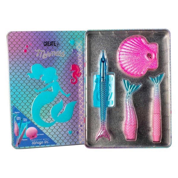 Create It! - Little Mermaid Makeup Kit for Children (Tatoos Marker + Tattoo Stencil + Mask Pestaás + Lip Gloss + Mirror), 84604
