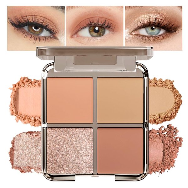 Eyeshadow Quads, Blendable Matte, Metallic and Shimmer Finishes, Velvety Pigmented Creamy Formula, Four Way Quad Eye Shadow Palette, Talc, Paraben & Cruelty Free (03#Brown)