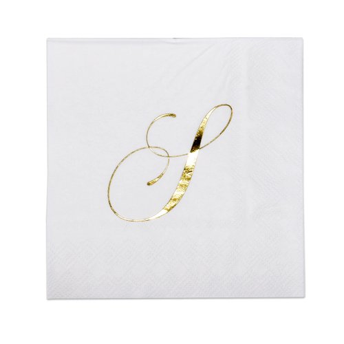 Gift Boutique 100 Gold Monogram Cocktail Napkins Letter S Disposable Paper Pack Elegant Metallic Golden Foil Hand Napkin for Powder Room Wedding Holiday Birthday Party Baby Shower Decorative Towels