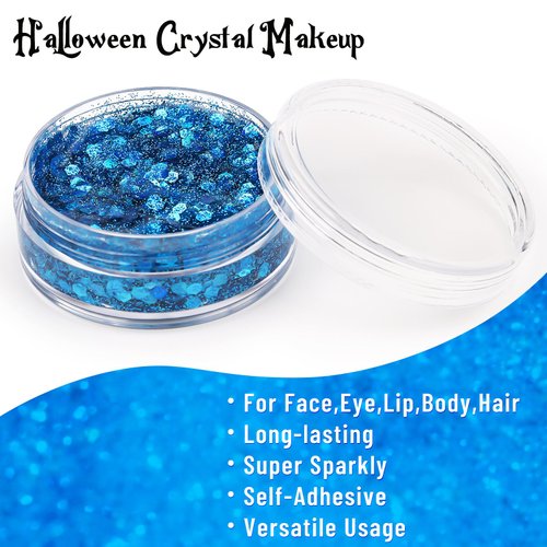 BOBISUKA Halloween Face Paint Kit, Black White Blue Face Painting + body glitter gel + face gems, Professional Washable Body Paint for SFX Cosplay Party Stage Performance Makeup
