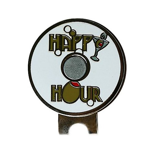 Martini Glass with Olive Golf Ball Marker with Choice of Happy Hour or Happy Olives Hat Clip