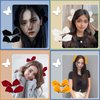 Whaline 4 Pairs Velvet Hair Bows and Barrettes in Mix Colors - 8 Non-Slip Bowknot Hair Clips and Pins for Girls Women (Red, Yellow, White, Black)