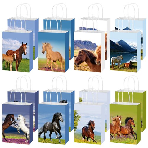 Teling 16 Pieces Horse Theme Party Bags Party Favor Bags Horse Party Decorations Party Favors Animals Party Supplies Horse Themed Treat Bags for School, Birthday Party(Cute Horse)