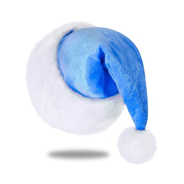 Eoocan Santa Hat, Santa Hat for Kids, Unisex Velvet Comfort Light Blue Christmas Hats Extra Thicken Classic Plush for Christmas New Year Festive Holiday Party Supplies