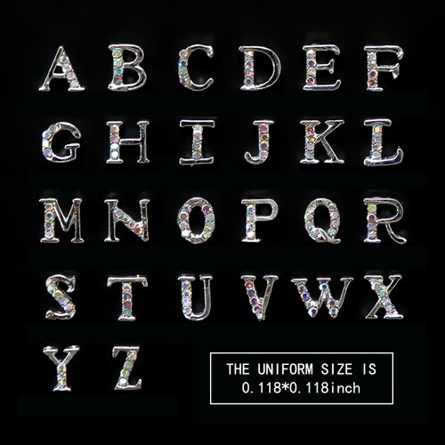 SILPECWEE 48pcs 3D Silver Nail Charms, 12 Zodiac Nail Charms, 10 Number Nail Charms, 26 Letter Nail Charms, Nail Studs Jewels Rhinestones Nail Art Decoration for Acrylic Nails