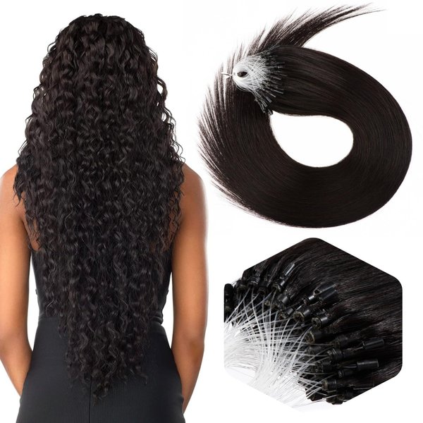 Micro Link Hair Extensions Human Hair Bead in Hair Extensions 16 Inch Natural Black Human Hair Extensions 0.5g/s 50g Micro Bead Hair Extensions Real Human Hair #1b