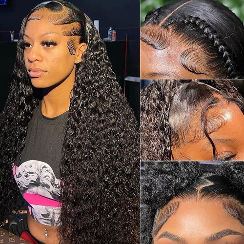 Honxixi Deep Wave Lace Front Wigs Human Hair HD 13x4 Transparent Glueless Deep Curly Lace Frontal Wigs for Women Human Hair Pre Plucked with Baby Hair 180% Density Natural Color (30 inch)