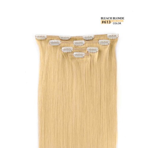 20" Clip in Hair Extensions Remy Human Hair for Women - Silky Straight Human Hair Clip in Extensions 75grams 4pieces Bleach Blonde #613 Color
