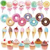 Sepamoon 32 Pcs Candy Party Decorations Includes Ice Cream Cut Outs Donuts Cutouts Round Lollipop Cupcakes Candyland with Glue Point Dots for Classroom Home Room Decor