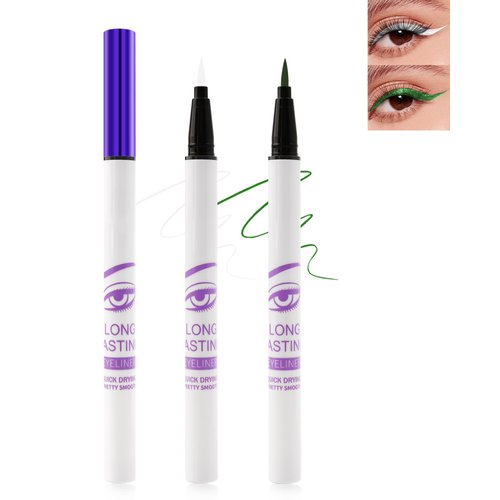 Waterproof Colored Eyeliner Liquid Liner Pen, 2Pcs White Red Eye Liner Super Slim Stay All Day Makeup Pen, Water-Resistant& Smudge-Resistant &Vibrant Colorful Eyeliner Pencil Eyeshadow for Women