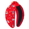 Gushu 4th of July Headband for Women, Fourth of July Red Knotted Patriotic Headband, Wide Top Knot Hair Band with Rhinestones, Beads and American Flag Charms, Memorial Independence Day Party Favors