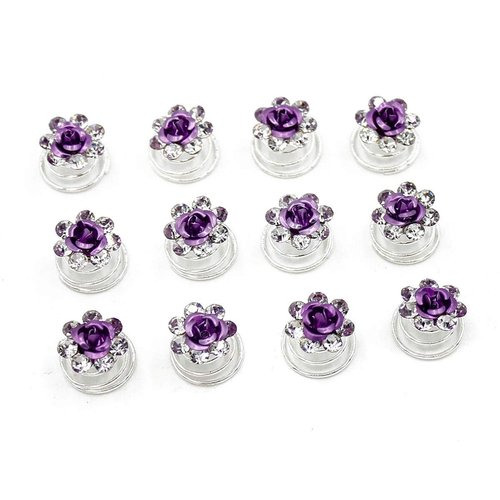 24 Pcs Bridal Wedding Rhinstone Spiral Twist Screw Hair Pins Rose Flower Hair Clips Spiral Bobby Pins Hair Bun Styling Tool Hair Accessories (Purple)