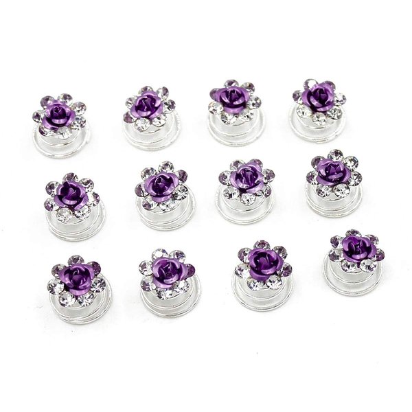 24 Pcs Bridal Wedding Rhinstone Spiral Twist Screw Hair Pins Rose Flower Hair Clips Spiral Bobby Pins Hair Bun Styling Tool Hair Accessories (Purple)