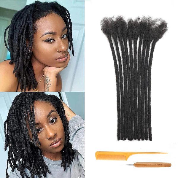 Dreadlock Extensions Human Hair 0.4cm Width 12 Inch 10 Strands 100% Human Hair Full Handmade Permanent Loc Extensions Bundles Can be Dyed and Bleached Curled including Free Crochet Hook and Comb