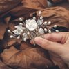 Gorais Flower Bride Wedding Hair Comb Pearl Bridal Hair Pieces Leaf Hair Accessories for Women and Girls (a-silver)