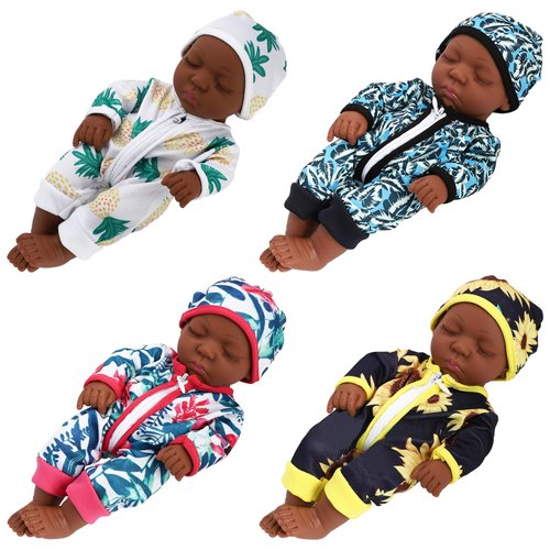 ONEST 5 Pieces 10 inch American African Baby Doll Set Include 1 Set 10 Inch Baby Doll and 4 Pieces Handmade Doll Clothes Realistic Black Baby Doll
