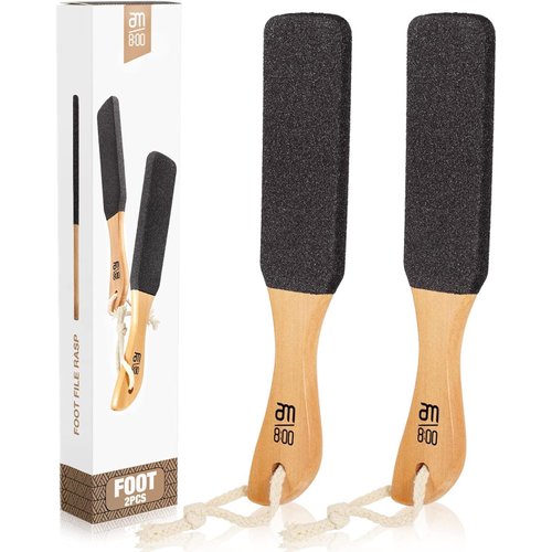 Pumice Stone Foot File, 2 Pack Callus Remover for Feet with Wooden Handle, Pedicure Foot Scrubber to Remove Dead Skin, Dry, Rough, Corns Skin Scraper