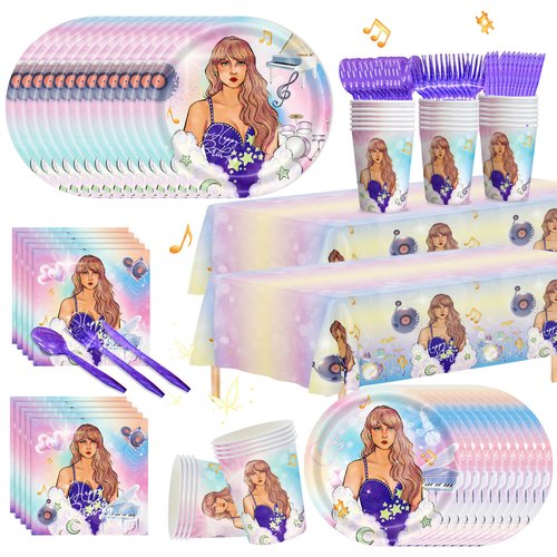 170pcs Birthday Party Supplies Plates Napkins Tablecloth Girls Birthday Decorations Paper Cup Disposable Table Cover Fans Party Decor Severs 24 Guest