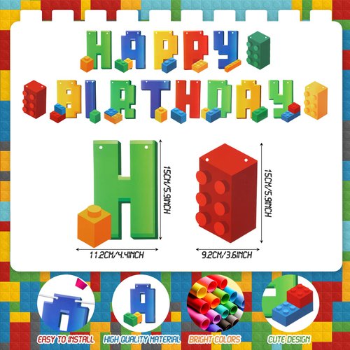 Sosation 32 Pcs Building Block Party Supplies Building Block Birthday Banner Candles Block Party Centerpiece Happy Birthday Decorations Brick Themed Party Favors for Boys Girls