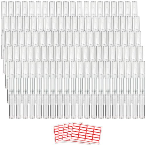 WEBBYBEAR 100 Pieces 3 ml Empty Cuticle Oil Pen, Empty Nail Oil Pen, Transparent Twist Pens with Brush Tip, Cosmetic Lip Gloss Containers Eyelash Growth Liquid Tube, with 5 Stickers