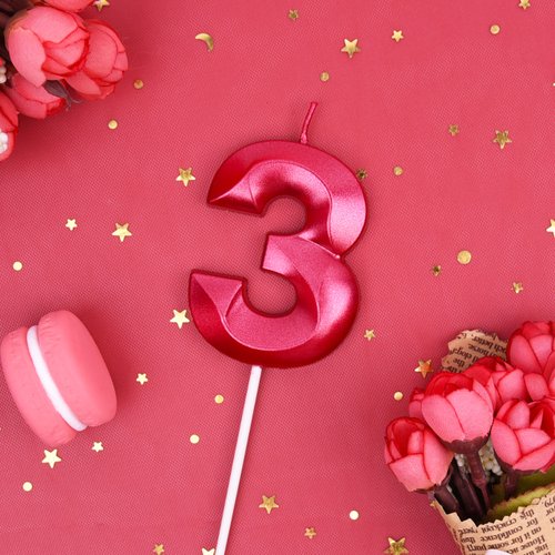 PHD CAKE 2.76 Inch Diamond Red 3 Number Birthday Candles, Red Number Candles, Cake Number Candles, Party Celebration