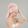 SURPRISE PIE Women Microfiber Hair Towel Wrap with Elastic Strap,Super Absorbent Anti Frizz Drying Turban for Curly, Long,Wet Hair-Pink