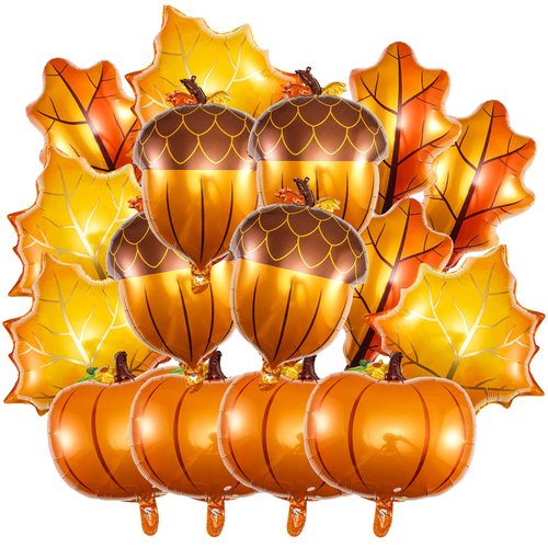 16 Pcs Fall Balloons Thanksgiving Balloons Foil Balloons, Pumpkin Acorn Maple Leaf Balloons for Fall Thanksgiving Decorations Autumn Harvest Birthday Wedding Party Supplies