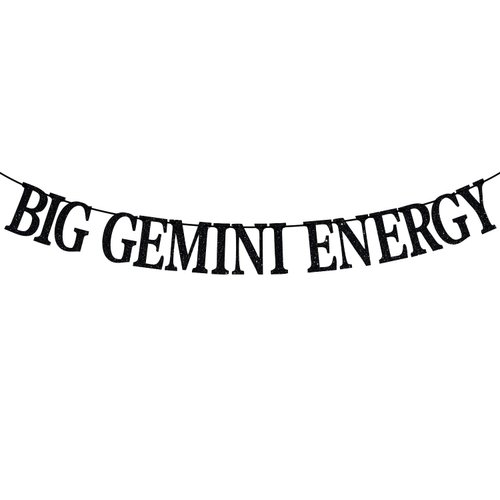 Black Glitter Big Gemini Energy Banner, Gemini May/June Birthday Party Decor - 12 Constellation Theme Birthday Party Decorations Supplies