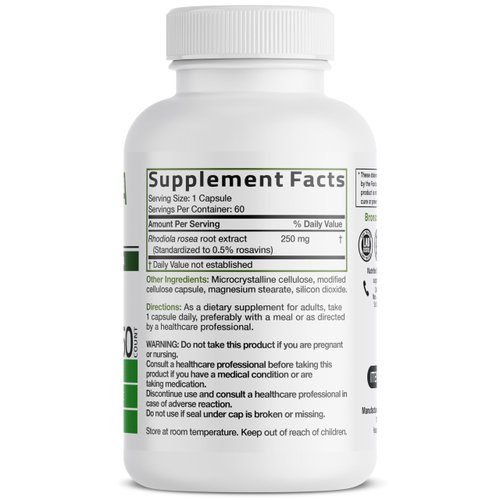 Bronson Rhodiola Rosea Vegetarian Capsules - Adaptogenic Herb - Brain, Stress & Mood Support - Non-GMO, 60 Count