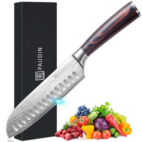 PAUDIN Santoku Knife – 7 Inch Chopping Knife, Ultra Sharp Kitchen Knife - Forged High Carbon German Stainless Steel, Chef Knife with Ergonomic Handle Design, Gifts for Women and Men
