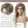 GNIMEGIL Long Ash Blonde Wigs for White Women Ombre Blonde Curly Wig Wavy Synthetic Wig Brown Dark Roots 80s Wigs Halloween Costume for Women