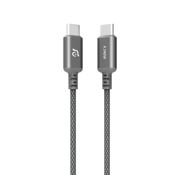 ADAM ELEMENTS CASA P200 USB-C to USB-C 240W Braided Charging Cable, USB 2.0, 480Mbps Data Transfer for iPhone 15 Series (Grey, 6.5ft)