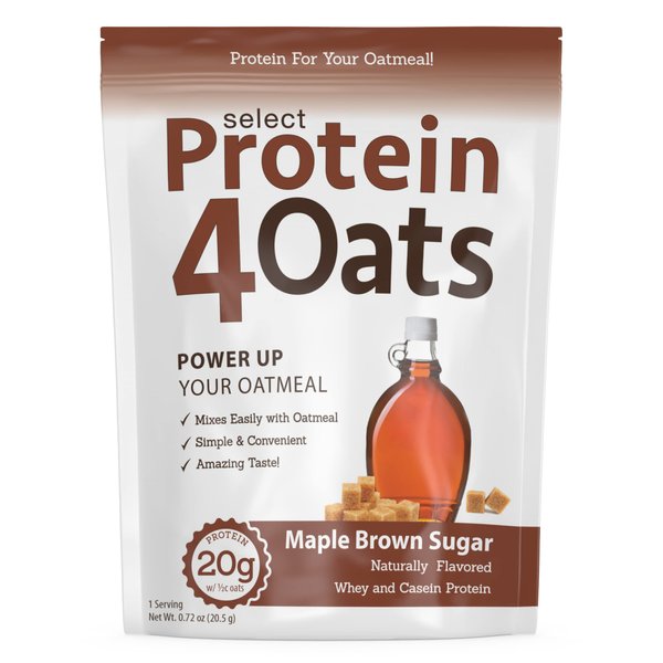 PEScience Select Protein4Oats, Maple and Brown Sugar, 12 Serving, Whey and Casein Blend for Oats and Oatmeal