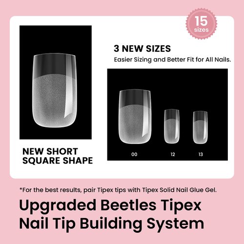 Beetles Tipex Instant Apex Nail Tips,180Pcs Pre-Building & Pre-Etched Gel Nail Tips Short Square Thicker Acrylic Nails Strong Full Cover False Nail Extension Building Gel Press-on Nails for Flat Nails
