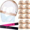 HD Dark Brown Wig Cap 12 Pcs Wig Caps For Women Transparent Wig Cap For Lace Front Wig Invisible Stocking Caps Sheer Wig Cap with Elastic Wig Band Set Wig Accessories（12 HD Wig Caps+1 Wig Band）