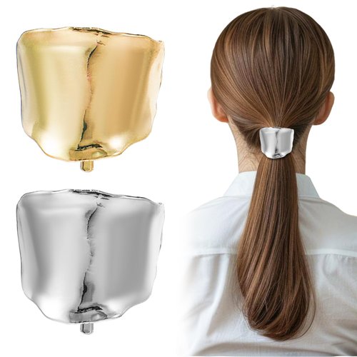 Ouligay 2 Pcs Gold Ponytail Cuff,Ponytail Holder Hair Clips,Metal Ponytail Cuff,Hair Cuffs for Po...