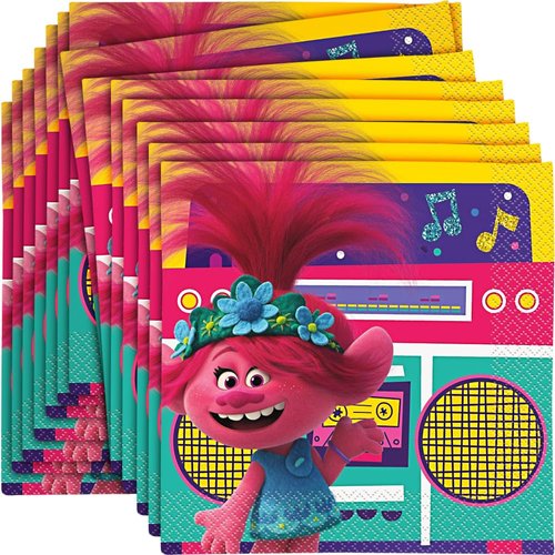 Trolls World Tour Multicolor Luncheon Napkins (Pack of 16) - Disposable Paper Napkins for Kids Birthday Parties & Celebrations