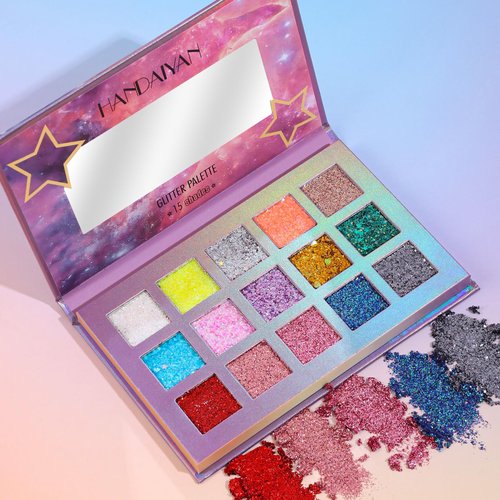 BestLand 15 Colors Glitter Eyeshadow Palette Shimmer Ultra Pigmented Makeup Eye Shadow Powder Long Lasting Waterproof Holiday Party Makeup (Colors B)
