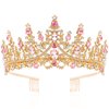TOBATOBA Gold Pink Crown, Wedding Tiaras and Crowns for Women, Coronas Para Ramos Buchones De Flores, Queen Crown Royal Princess Tiara Headpieces for Birthday Prom Pageant Halloween Cosplay