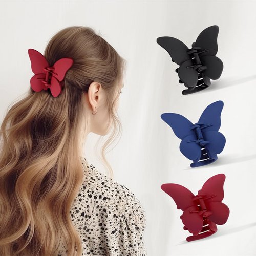 3Pcs Butterfly Hair Clips, Medium-Sized Matte Hair Claw Clips, 2.2inch Hair Clips for Thin, Fine, and Thick Hair, Ideal Hair Accessory for Girls & Women（A#）