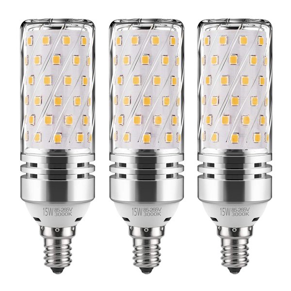 gezee E12 LED Corn Bulbs,15W LED Candelabra Light Bulbs 120 Watt Equivalent, 1500lm, Warm White 3000K LED Chandelier Bulbs, Decorative Candle, 4.1in*2.1in, Non-Dimmable LED Lamp(3-Pack)