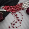 Jumwrit Vintage Layered Pearl Choker Necklace Chunky Chain Multi Strand Pearl Beaded Necklace Rhinestone Crystal Tassel 4 Tier Halloween Vampire Necklace Statement Accessories for Women (Red)