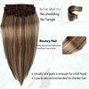 Hair Extensions Clip in Human Hair Ash Brown Mixed Bleach Blonde Highlights Clip in Hair Extensions Real Human Hair Thick Ends Long Straight Hair Extensions Clip ins Human Hair 12 Inch 70g 7pcs