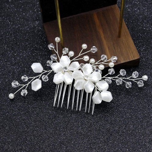 Bridal Wedding Crystal Hair Comb, Handmade White Flower Rhinestone Hair Clips Bridal Headpiece Sparkly Crystal Hair Pin Side Combs Hair Accessorie for Women Girls