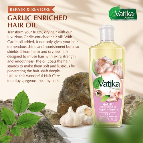 Dabur Vatika Naturals Enriched Hair Oil, Natural Moisturizing, Strengthening & Hair Oil Serum for Healthy Scalp, Nourishing Hair Oil for Soft, Manageable, Smooth & Silky Hair From Root to Tip (Garlic)