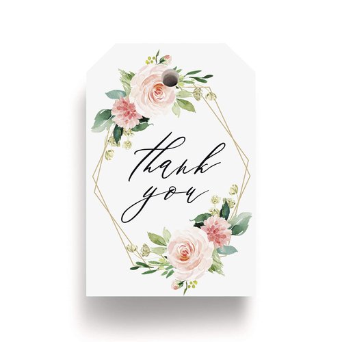 Bliss Collections Thank You Gift Tags, Geometric Floral, Thank You Gift Tags Perfect for Weddings, Bridal Showers, Birthdays, Parties, Baby Showers, Wedding Favors or Special Events, 2"x3" (50 Tags)