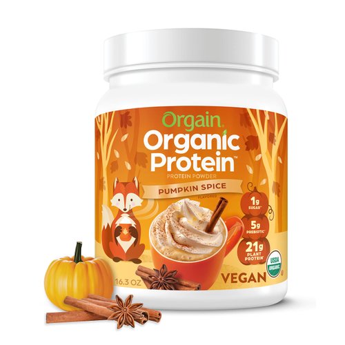 Orgain Organic Vegan Protein Powder, Pumpkin Spice Seasonal Flavor - 21g of Plant Protein, 5g Prebiotic Fiber, No Lactose Ingredients, No Added Sugar, Non-GMO, For Shakes & Smoothies, 1.02 lb